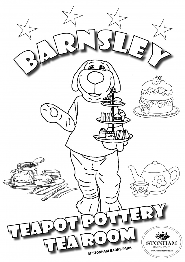 Colouring A4 barnsley teapot pottery tearoom Stonham Barns